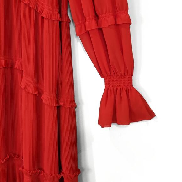 Tory Burch Stella Pleated Ruffle Chiffon Maxi Dress in Red Size 0 New With Tag - Picture 8 of 13